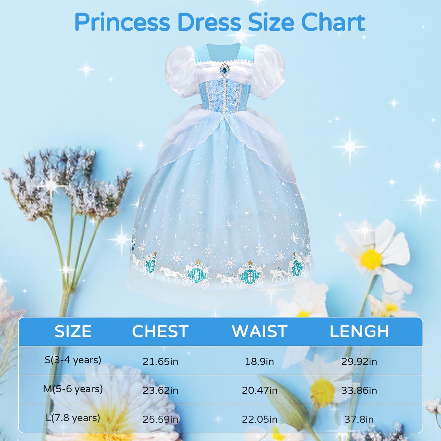 Cinderella Princess Dresses For Girls Halloween Carnival Costume For Little Girls Toddler Outfit Age 3-8 (5-6 Years)