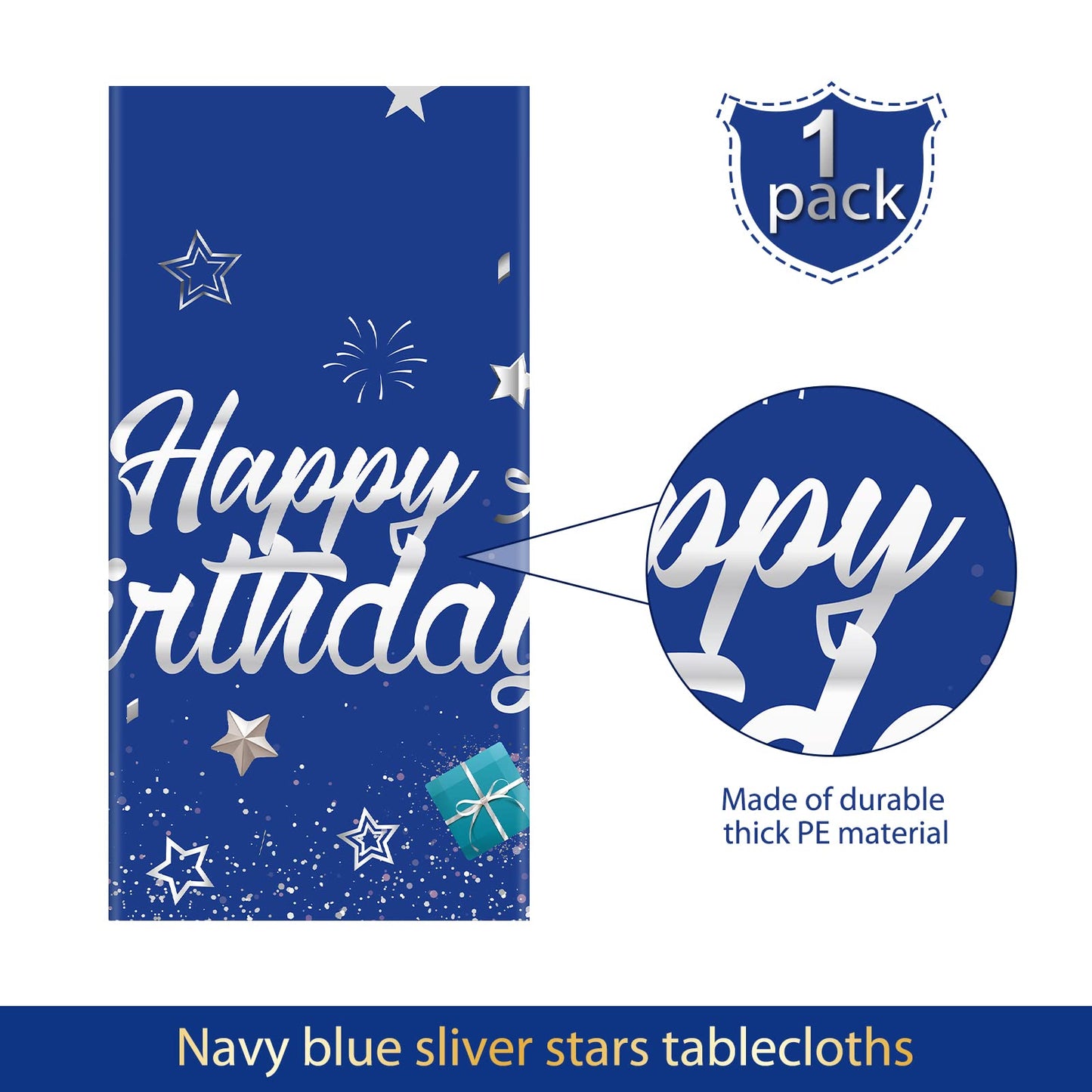 Navy Blue Party Supplies Stars Happy Birthday Tablecloths Starry Confetti Table Covers For Kids Birthday Party Decor(Navy Blue A