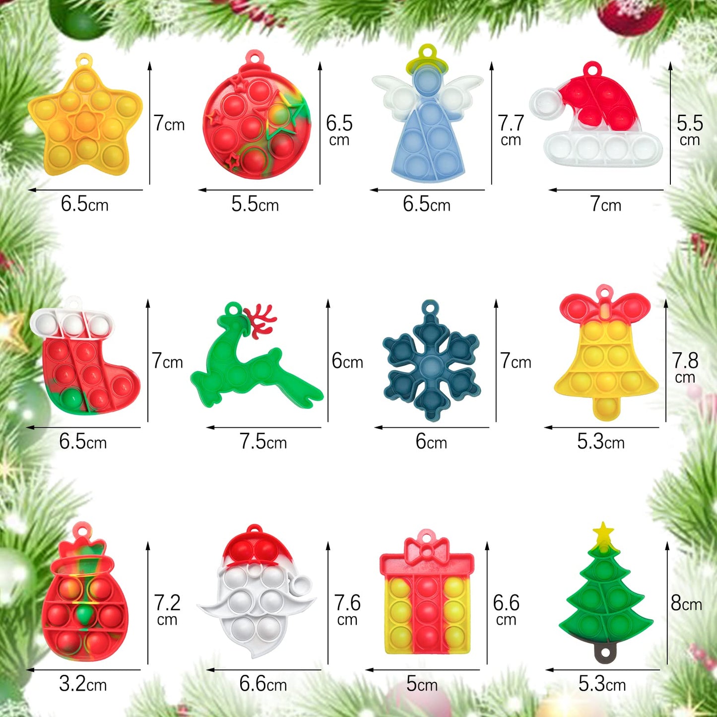 Gookit 48Pcs Christmas Mini Pop Keychain Fidget Toys, Christmas Day Gifts For Kids Mini Pop Bubble Christmas ,Party Favors Silicone Fidget Keychain Relieve Anxiety Stress Fidget Toy