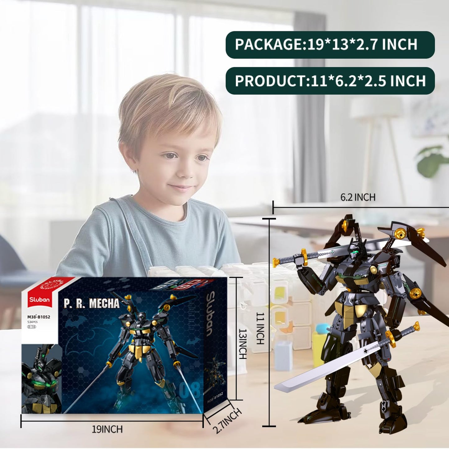 Sluban protective covering Mechanic Mech Robot Building Toys Black Bat protective covering Mecha Building Kit with Two cutting tool Collectible Gift for Teens Boys 8+ Compatible with Lego Mech Set