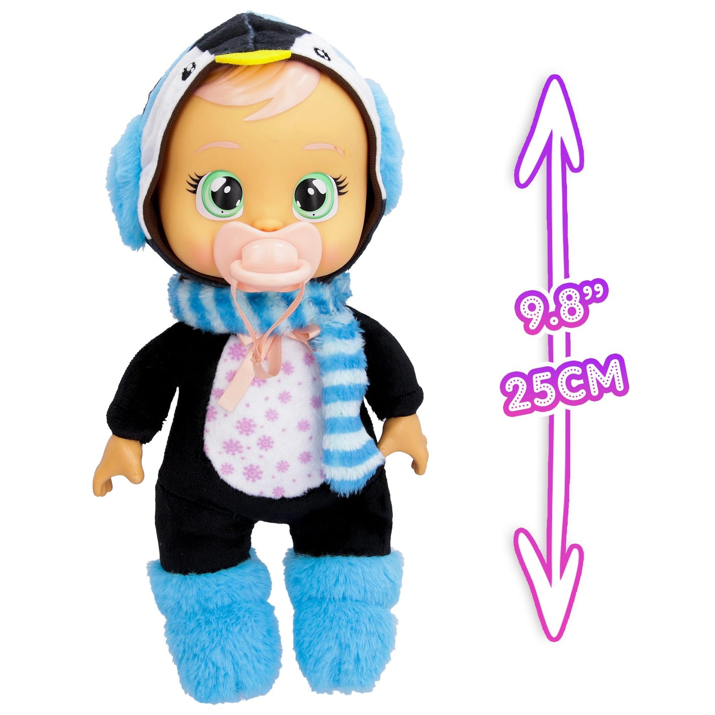 Cry Babies Tiny Cuddles Christmas Izzy - 9' Baby Dolls, Cries Real Tears, Blue Penguin Themed Pajamas