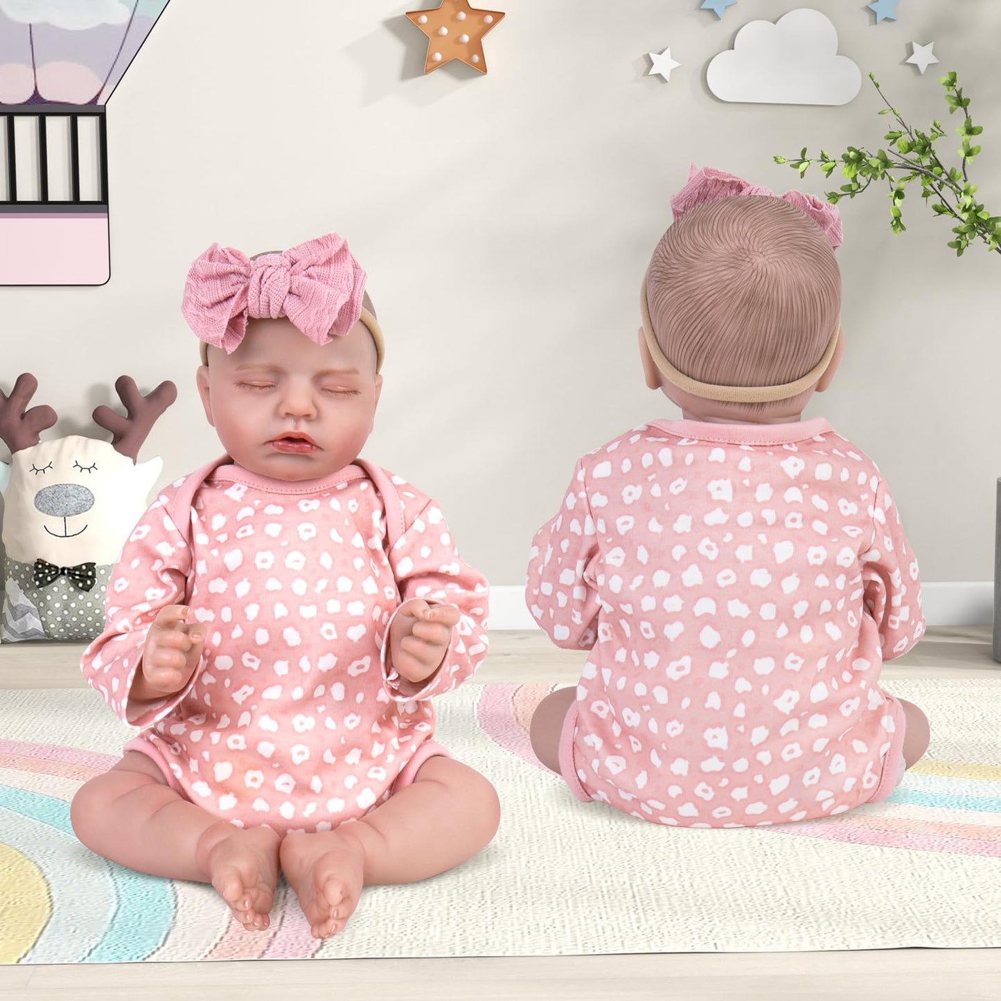 Aori Reborn Baby Dolls Clothes 20 inch Floral Printed Outfit Set for 17-20 Inch Reborn Doll Newborn Girl