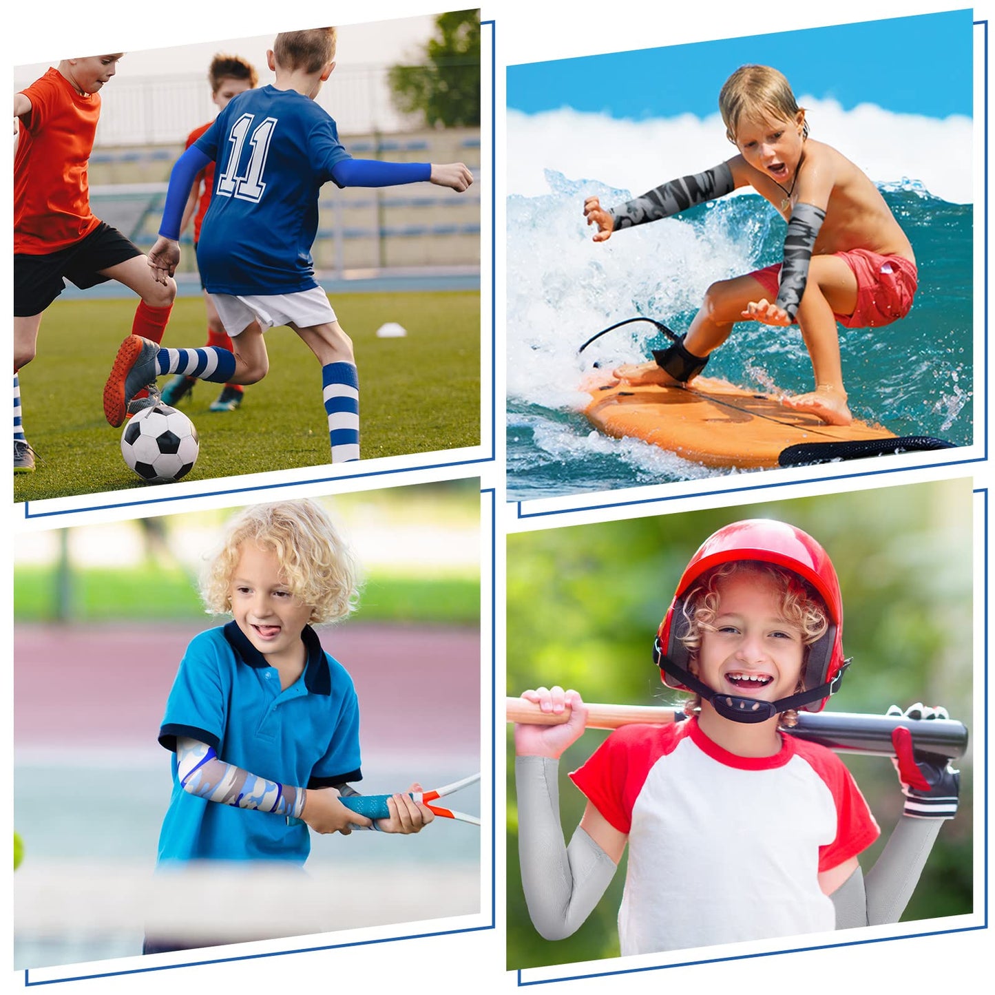 Xuhal 10 Pairs Arm Sleeves For Kids Age 4-7 Baseball Cooling Compression Sleeve Uv Sun Protection Arm Cover For Boys Girls (Dark Color)