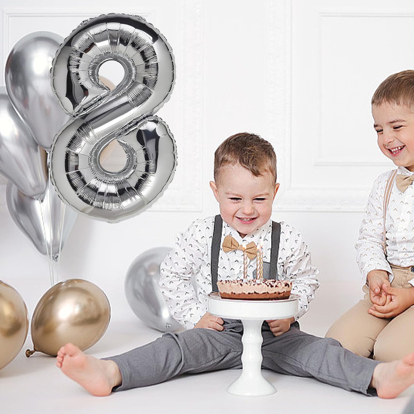 8 Number Balloon Silver 40 Inch Big Foil Mylar 8Th Balloons For 8 Year Old Boy Girl Birthday Party Decorations Wedding Anniversa