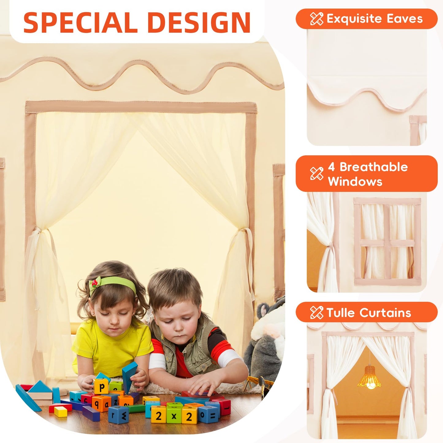 Rongfa Playhouse Play Tent For Kids-Portable With Padded Mat, Star Lights, Carry Bag, Kids Play Tent Indoor & Outdoor, Washable Kids Play House For Toddler