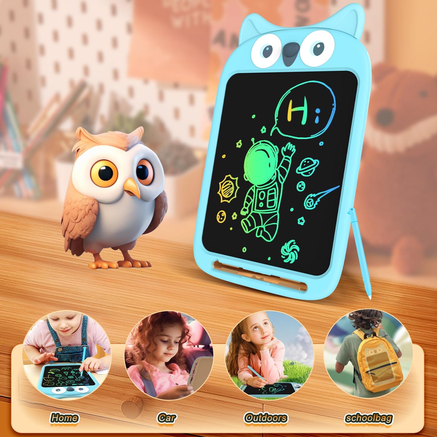 CHAFEGY 10 Inch LCD Writing Tablet for Kids Toddler Toys, Electronic Doodle Board Drawing Pad, Lion Owl Fox Rabbit Design, Chris