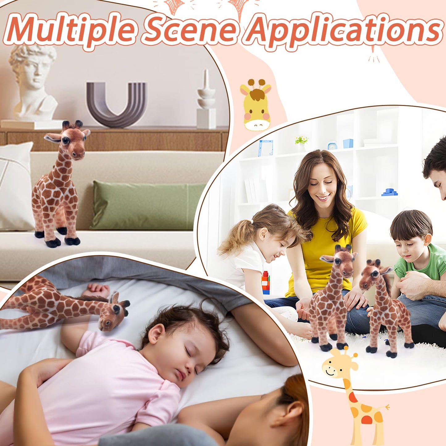 HWD 14'' Stuffed Giraffe Doll - Cute Soft Plush Toy for Kids, Brown, Model H-CJL-02