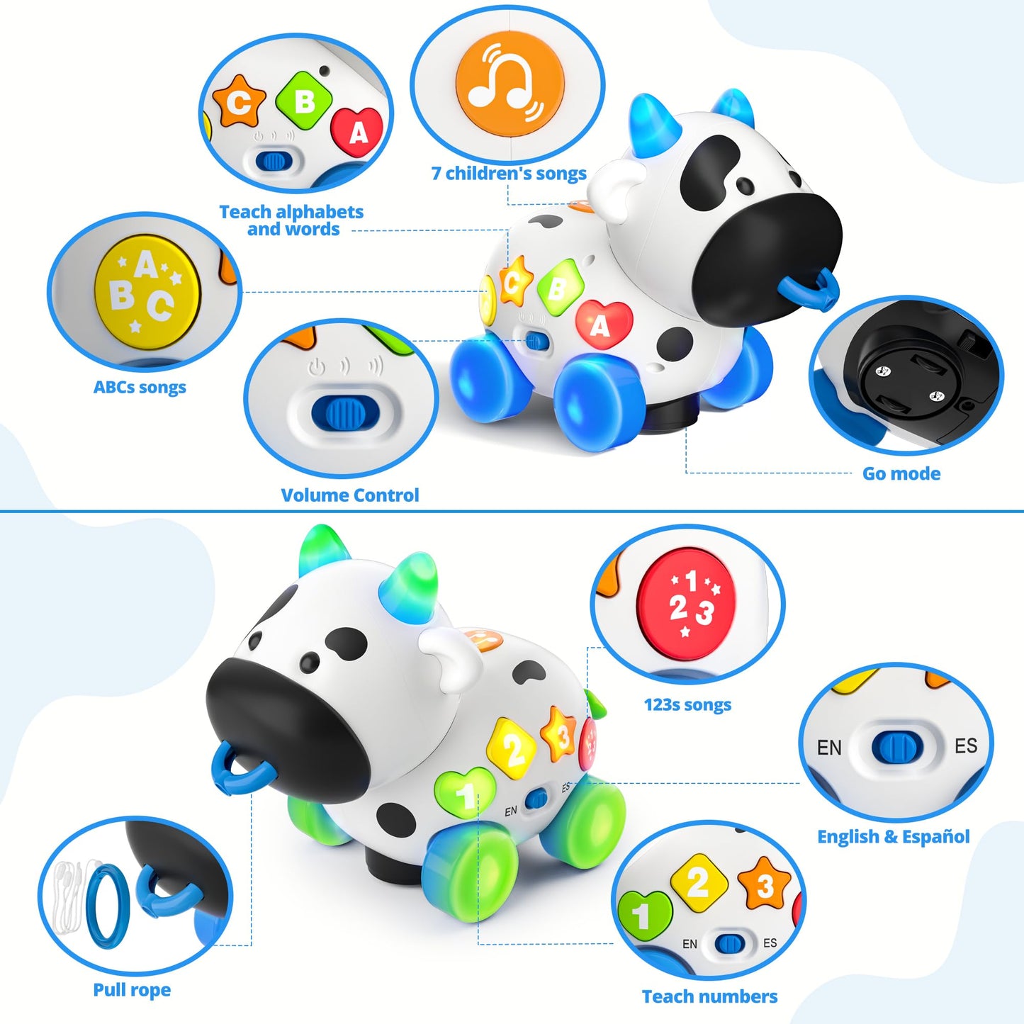 Baby Toys 6-12-18 Months, Musical Cow Toy 1 Year Old Boy Girl Birthday Gifts, Bilingual Educational Learning Toddler Toys For 1