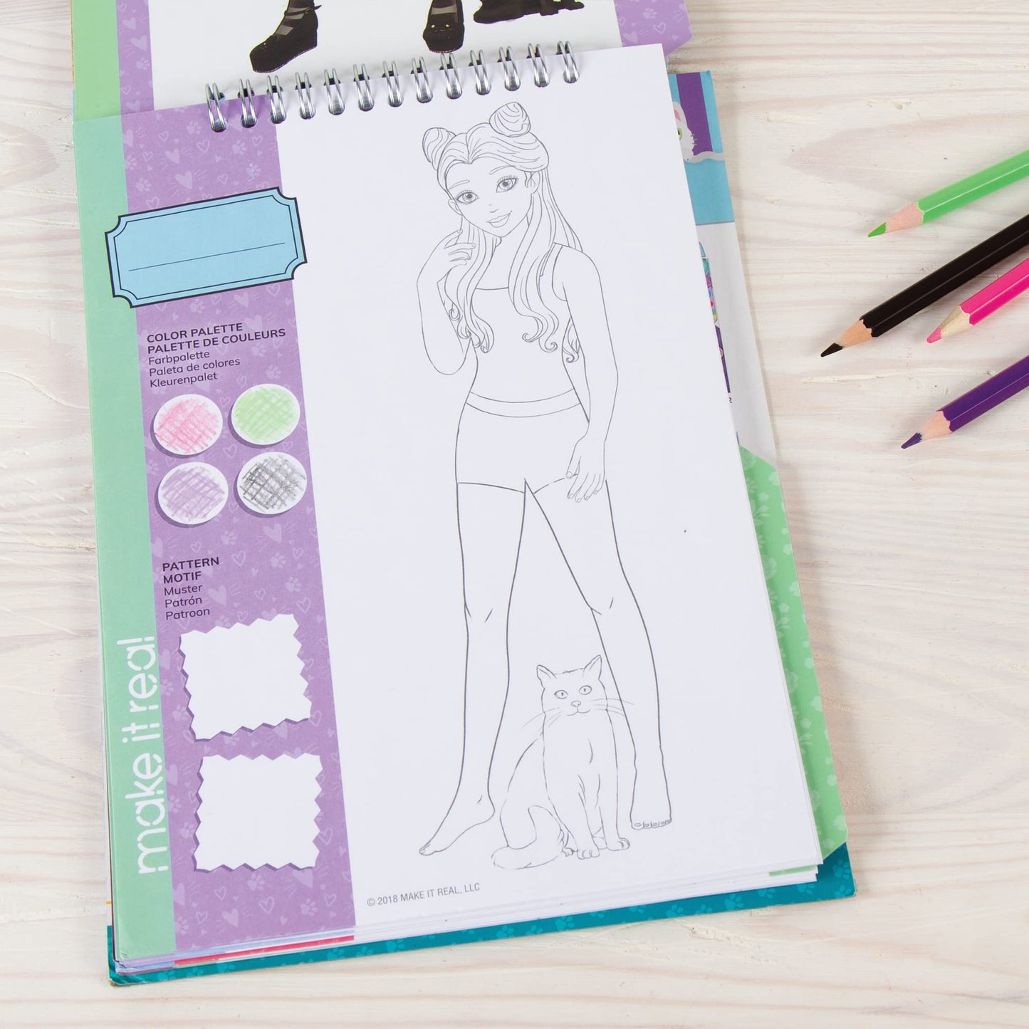 Make It Real - Fashion Design Sketchbook: Pretty Kitty. Cat Inspired Fashion Design Coloring Book for Girls. Includes Sketchbook