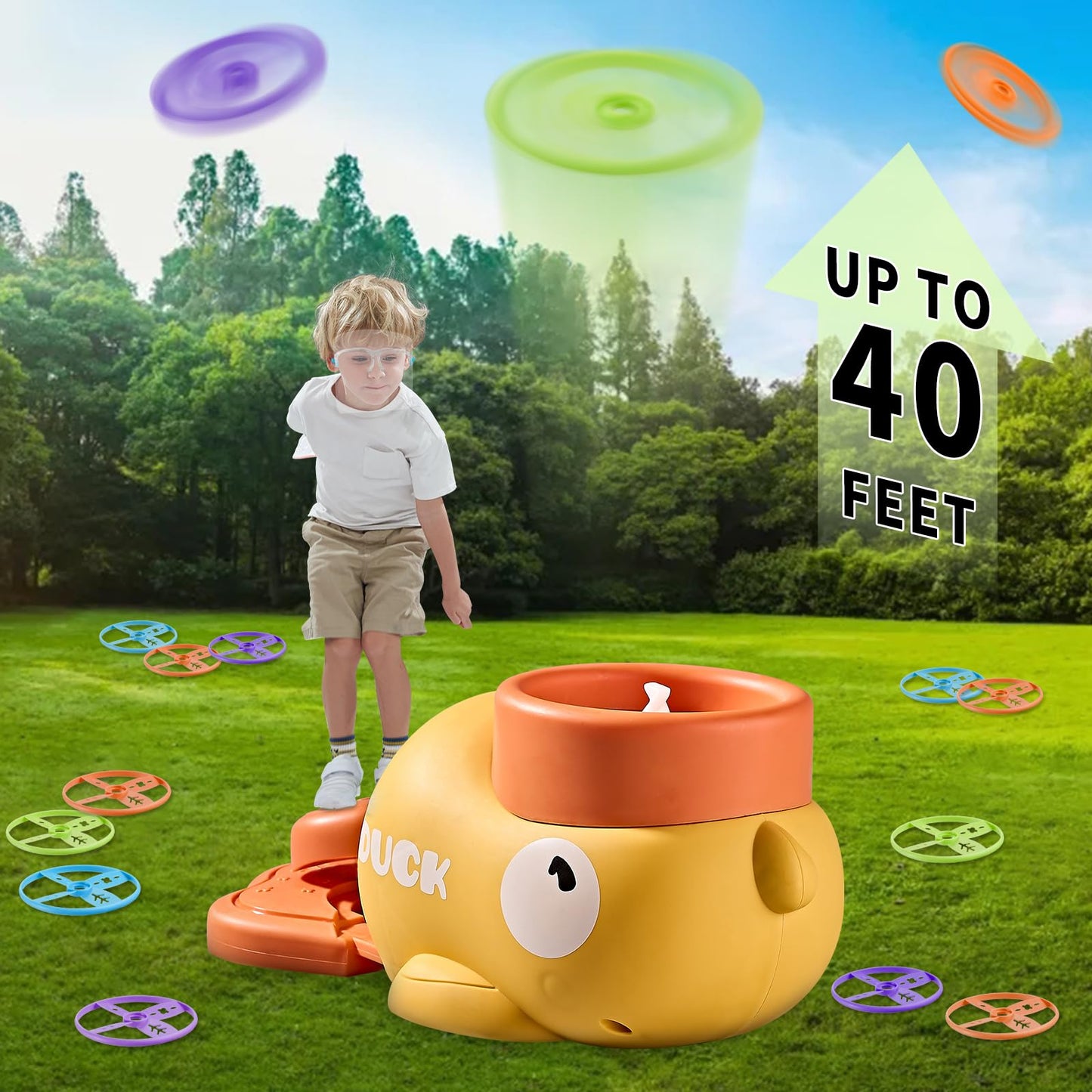 Outdoor Toys,Toys For Age 5-7,Outside Toys For Kids,Yellow Duck Disc Launcher,Flying Disc Chasing Games,Fun Family Yard Activiti