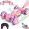 Fosgoit Pink Remote Control Car for Girls 6-12, 2.4Ghz 4WD Hand Controlled RC Car with Light & Music & Spray, Double-Sided 360 R