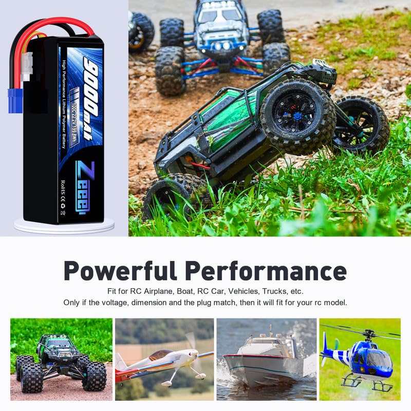 Zeee 6S Lipo Battery 9000mAh 22.2V 100C Soft Case RC Battery EC5 Connector with Metal Plates for RC Car Truck Desert Racer RC Ta