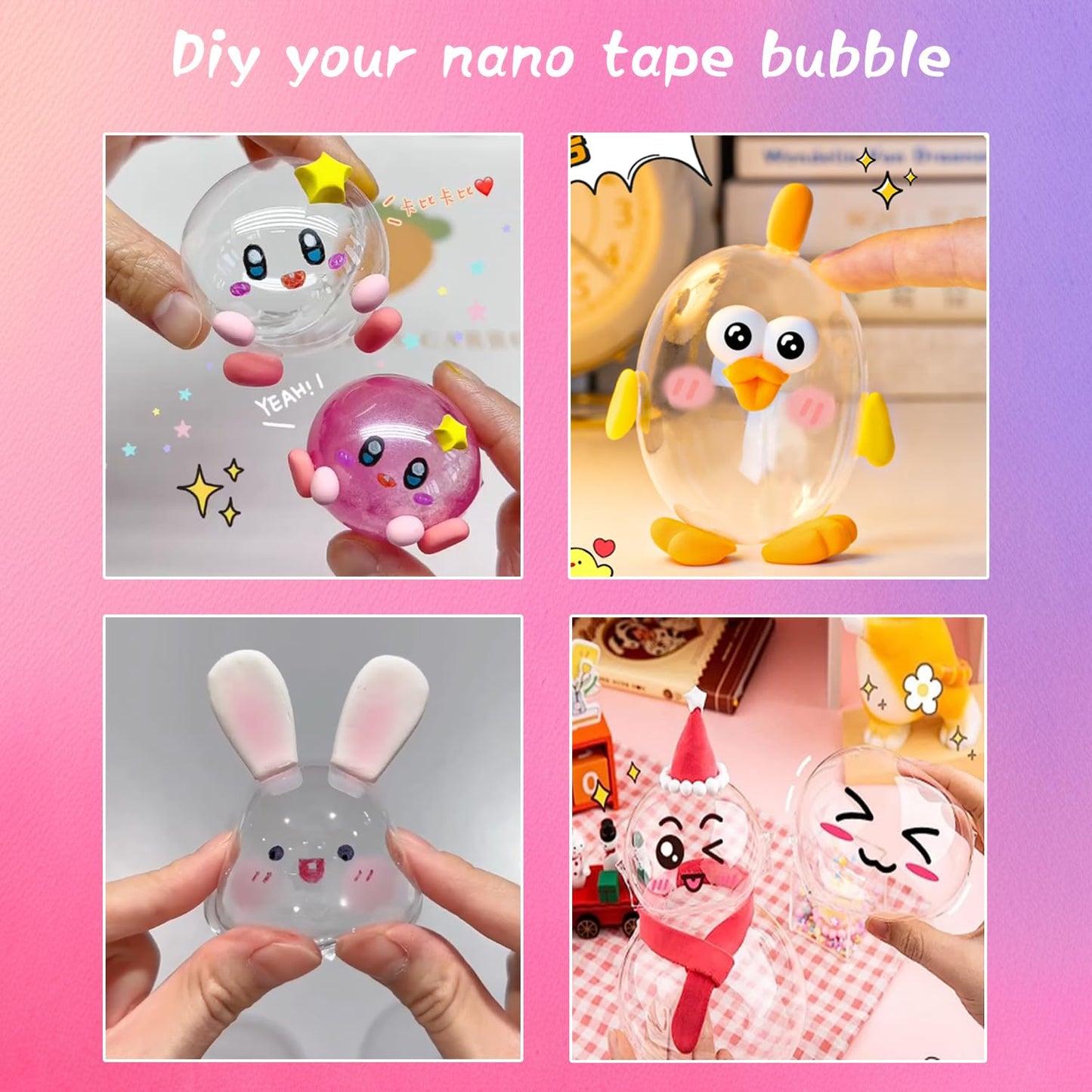 5 Pack Nano Tape Bubbles: Double Sided Elastic Bubbles with Glitter - DIY Stress Relief Toys for Kids & mature-themeds Party Favors Classroom Gifts