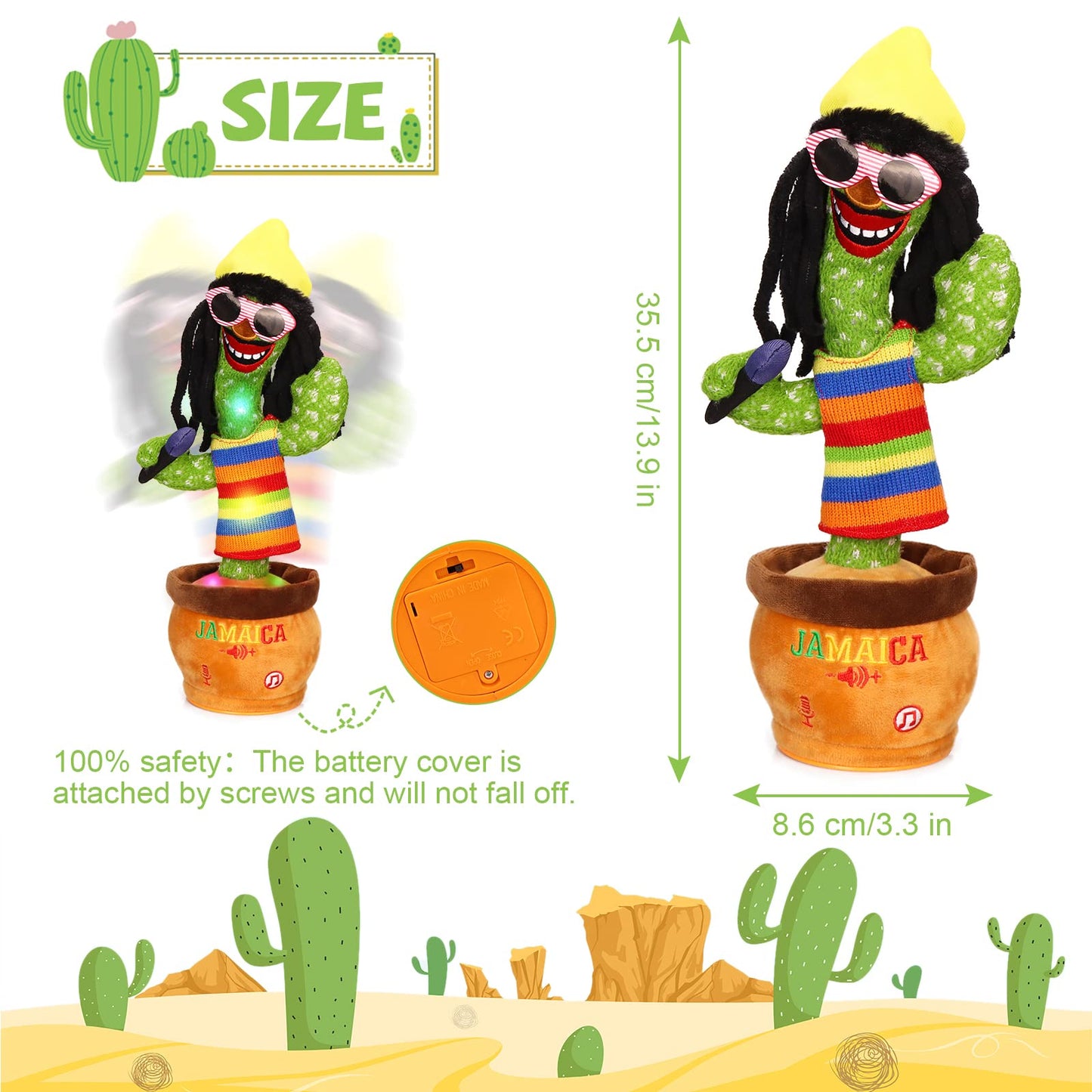 Miaodam Dancing Cactus, Funny Style 270 Degree Rotation Talking Cactus Toy For Big Kids And Adults, Repeats What You Say Colorfu