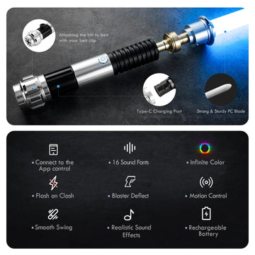 Damiensaber Upgrade Rgb3.0 Light Saber, Motion Control Smooth Swing Light Sabers,16 Sound Fonts Saber With Infinite Color Changi