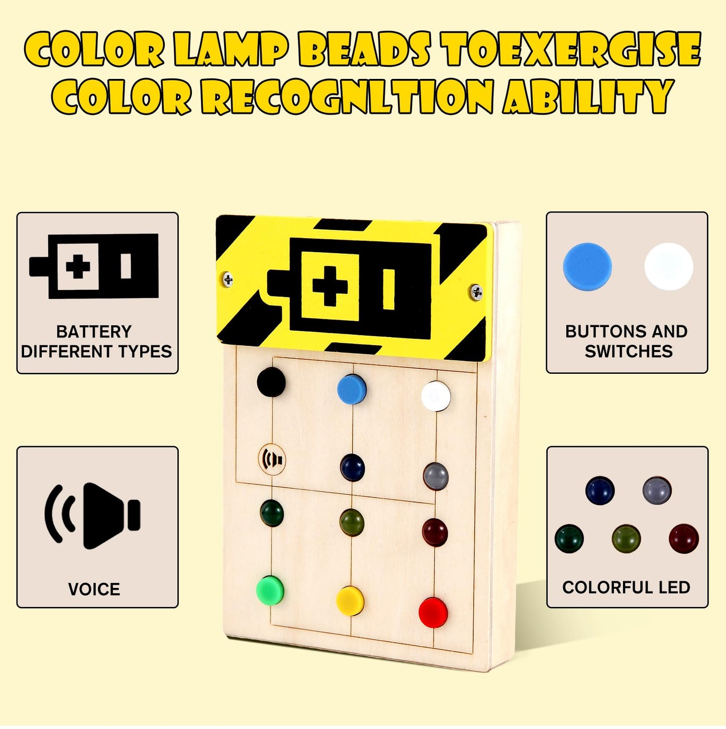 Asweets Montessori Busy Board For Toddler With Music, Soft Silicone Botton, Wooden Busy Board With Led Light Switches,Sensory Autism Toys Baby Travel Toys,Boys Girls Gifts For Birthday Christmas