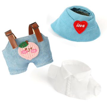 3-Piece Doll Clothes for 17cm Doll - Stylish Fisherman Hat Set Kawaii Doll Outfits with Accessories for Collectors or Display - Blue Peach (No Doll)