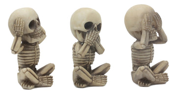Ebros Gothic Alchemy Whimsical See Hear Speak No Evil Baby Skeletons Statue Set Of Three 4.25' High Halloween Decor Ossuary Graveyard Macabre No Evils Skulls Skeletons Skeletal Figurines