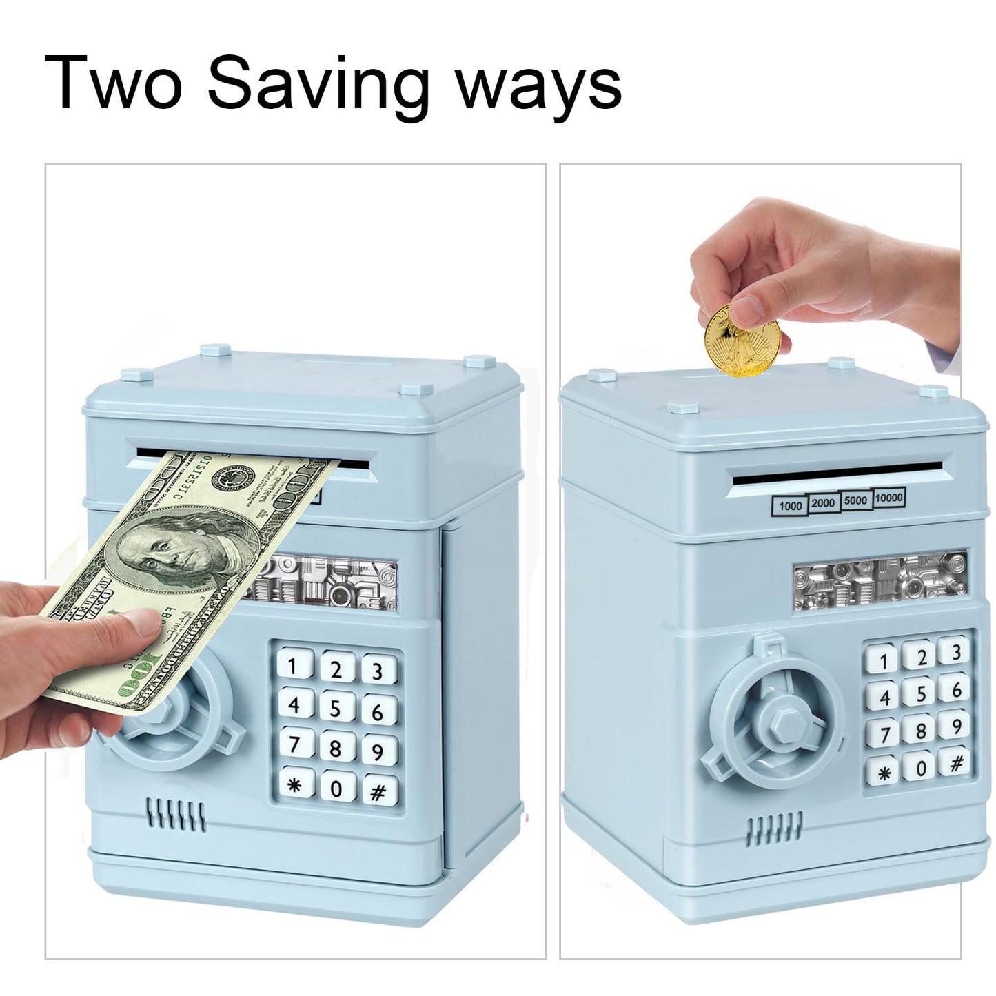 Adevena Electronic Piggy Bank, Mini Atm Password Money Bank Cash Coins Saving Box For Kids, Cartoon Safe Bank Box Perfect Toy Gifts For Boys Girls (Light Blue)