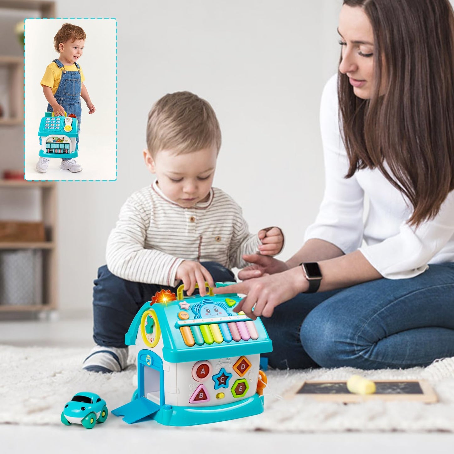 Marstone Baby Toys For 1 2 3 Year Old, Toddler Toys Age 1-2, 6-In-1 Montessori Toys With Sound/Lights/Music/Clock/Telephone/Car,