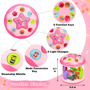 Aboosam Baby Girl Toys 6-12 Months: Babies Ocean Rotating Light Up Musical Toys 12-18 Months Crawling Learning Infant Toys For Toddlers 1 2 3 Years Old Baby Girl Gifts (Pink)