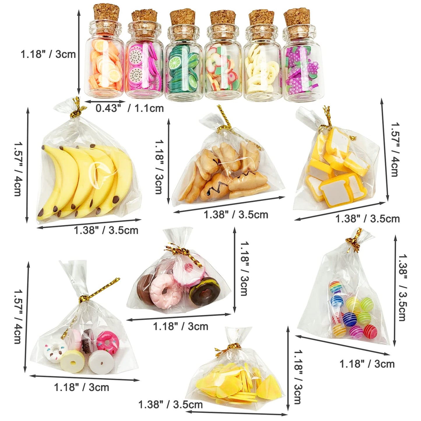 13 Packs Cute 1:12 Miniature Dollhouse Food Lollipop Toast Cheese Bread Donut Fruit Slice Jar Glass Bottle Mini Kitchen Scene Model Simulation Diy Decoration Accessories