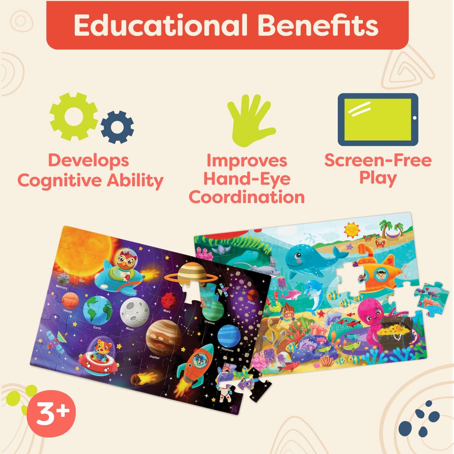 B. Toys- Gigantic Jigsaw 2-Pack - Sea & Solar System- 48-Piece Floor Puzzles-Large 2 X 3 Feet Jigsaw Puzzles For Kids – Educational & Developmental Toys – 3 Years +