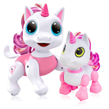 Power Your Fun Robo Pets Unicorn Toys 2Pk - Unicorns Gifts For Girls And Kids (1) Unicorn Stem Toy Robot Interactive Hand Gestures Or Remote Control To Move And (1) Mini Unicorn Automated Smart Robot