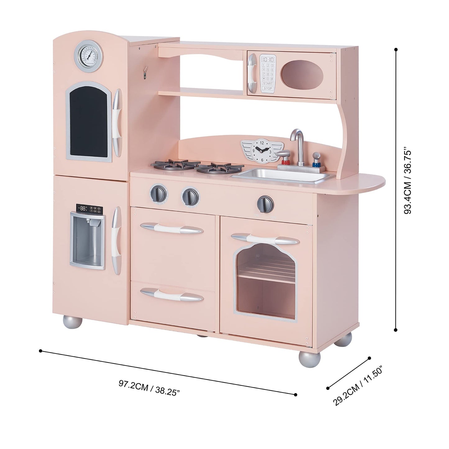 Teamson Kids Little Chef Wooden Westchester Retro Kids Play Kitchen Playset, For Toddlers Child Children Boy Girl, Pink