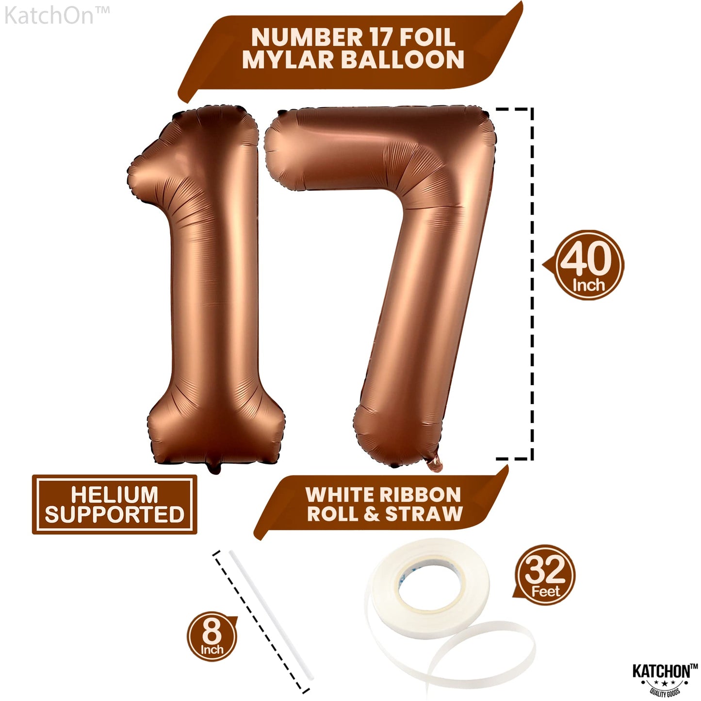 Katchon, Giant Coffee Brown 17 Balloon Numbers - 40 Inch | Happy 17Th Birthday Decorations, 17 Birthday Balloons | Number 17 Balloons For Happy Birthday Decorations | 17 Number Balloons