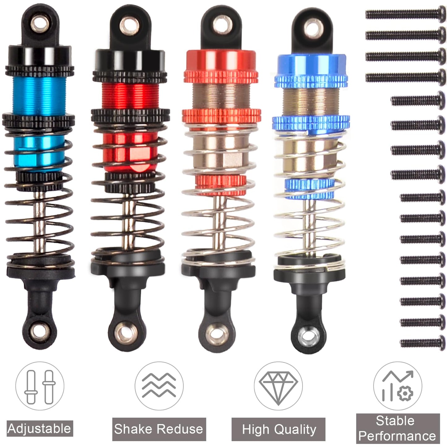 Rcthjia Oiled 4Pcs 66Mm Aluminum Oil Shock Set For 1/12 1/14 1/16 Rc Cars - Front/Rear Upgrade Compatible With Wltoys 144001, 12