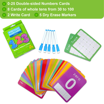 Number Flash Cards For Toddlers With 5 Dry Erase Pens, Numbers 0-25/30-100 Preschool Fun Learning Card, 36Pcs Double Sides Count