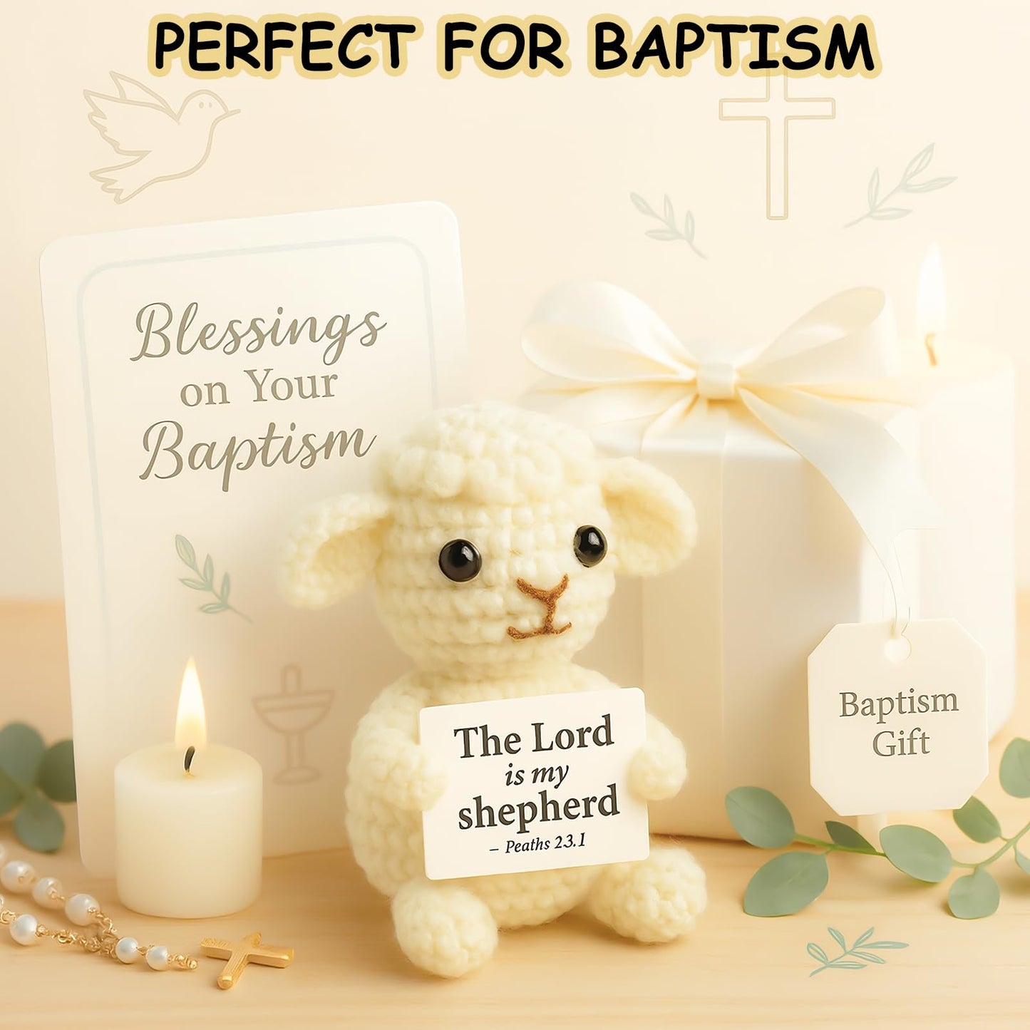 MAMAGIFTREE Crochet Little Sheep Plush Toy Birthday Gifts for Women,Christian Gifts, Baby Shower Baptism Gift Bible Verse Inspir