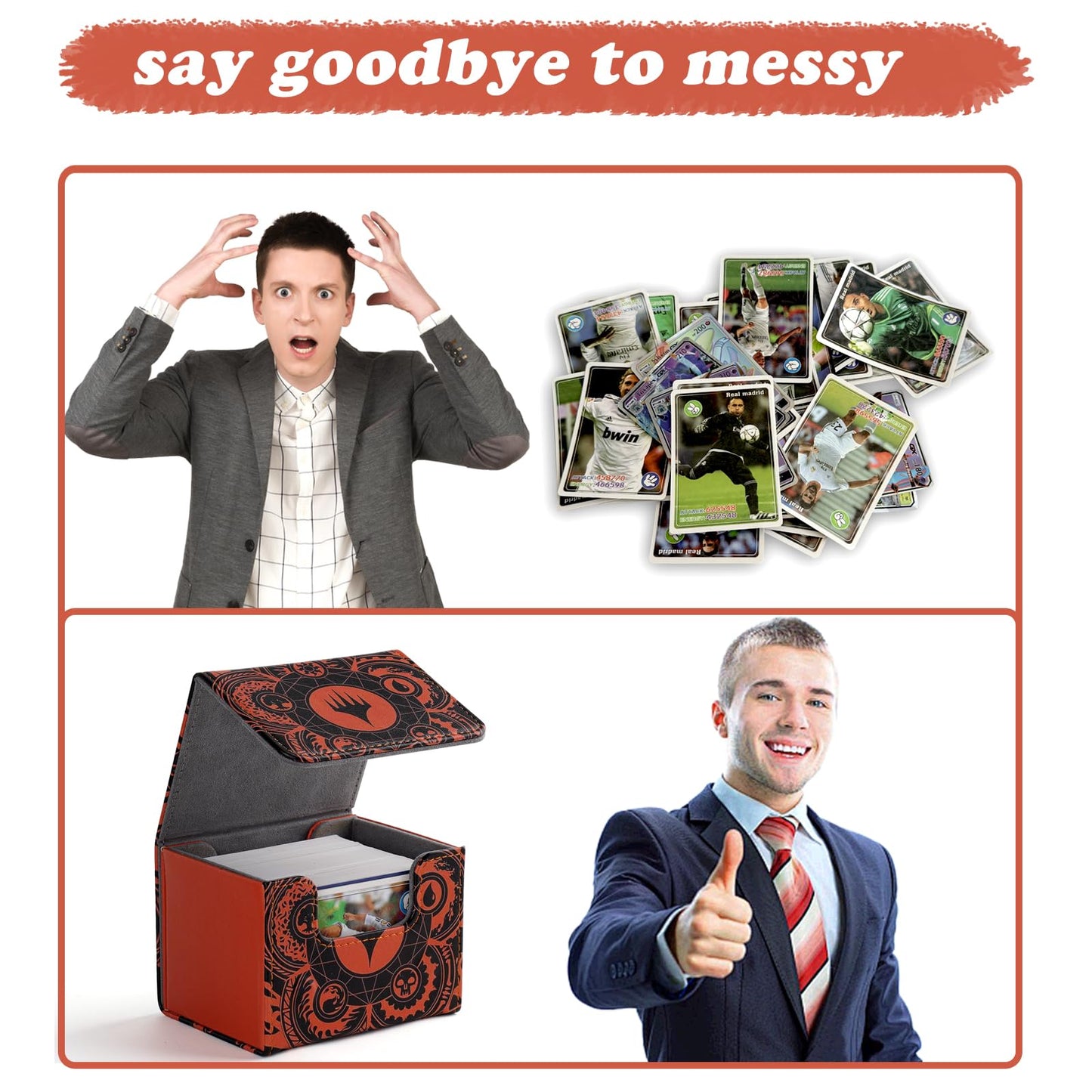 Deck Box for MTG Cards Trading Commander Deck Case Holds 120+ Sleeved Cards PU Leather Magnetic Collectible Card Storage Box Fits for TCG Magic Card (Orange)