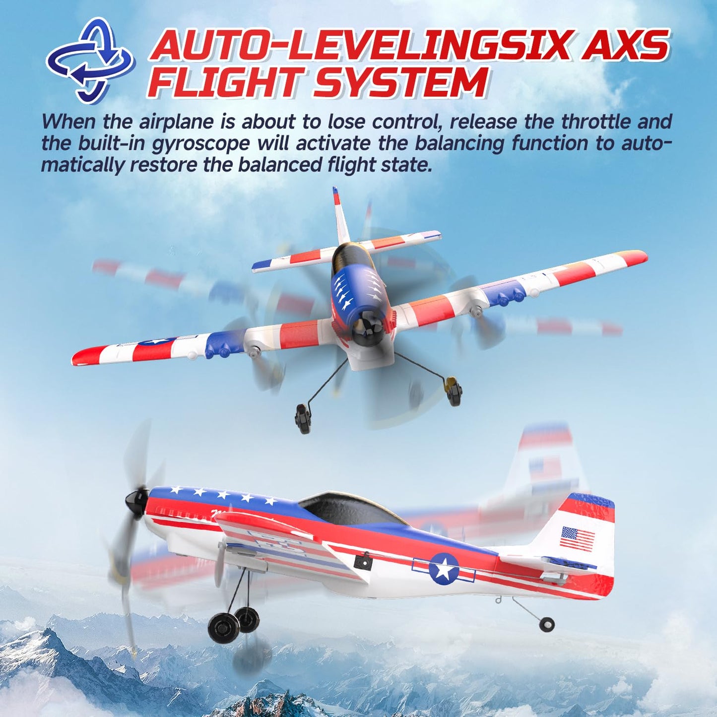 Deerc Rc Plane 3 Channel P51D Mustang Remote Control Airplane Fighter Toys,2.4Ghz 6-Axis Gyro Stabilizer Rtf Glider Aircraft Pla