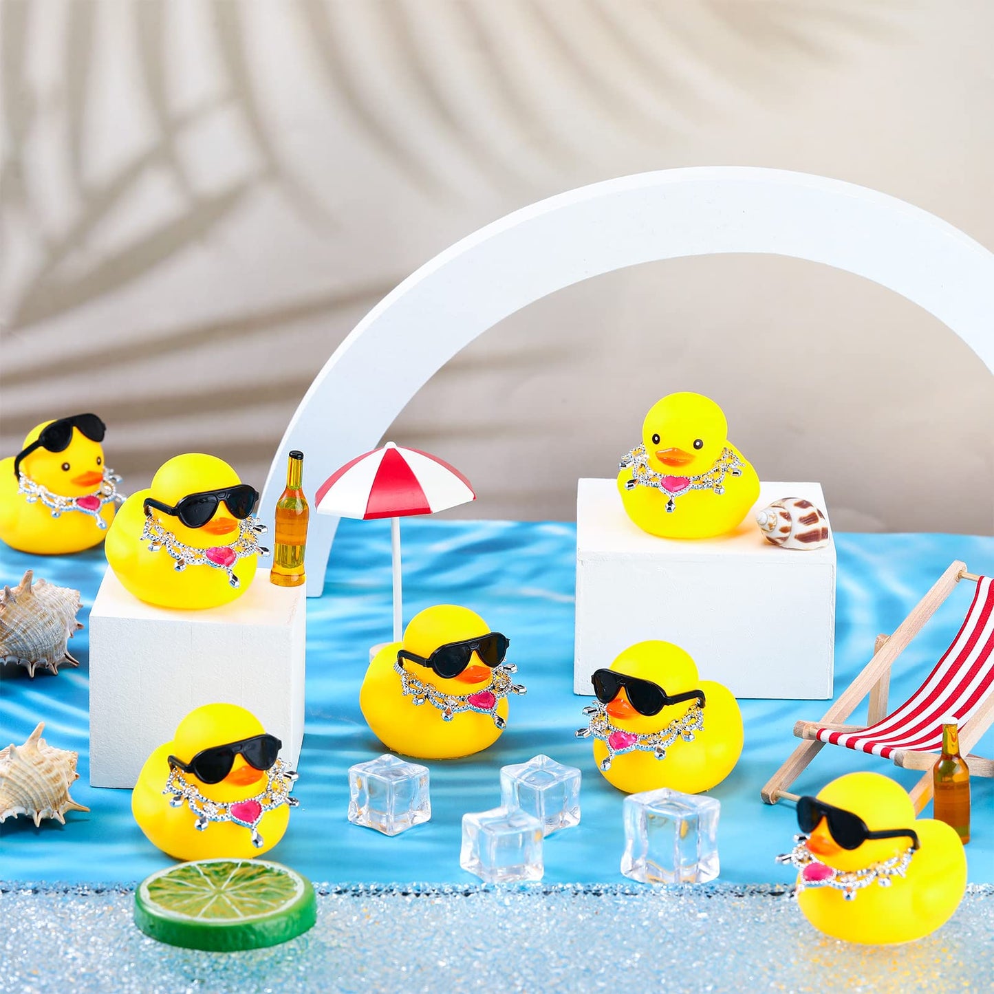 Chivao 12 Pcs Mini Rubber Ducks With Sunglasses/ Glasses And Hats/ Necklace, Cruise Rubber Ducks In Bulk Small Bathtub Toy For Hiding Party Favor(Fancy Style,Yellow)