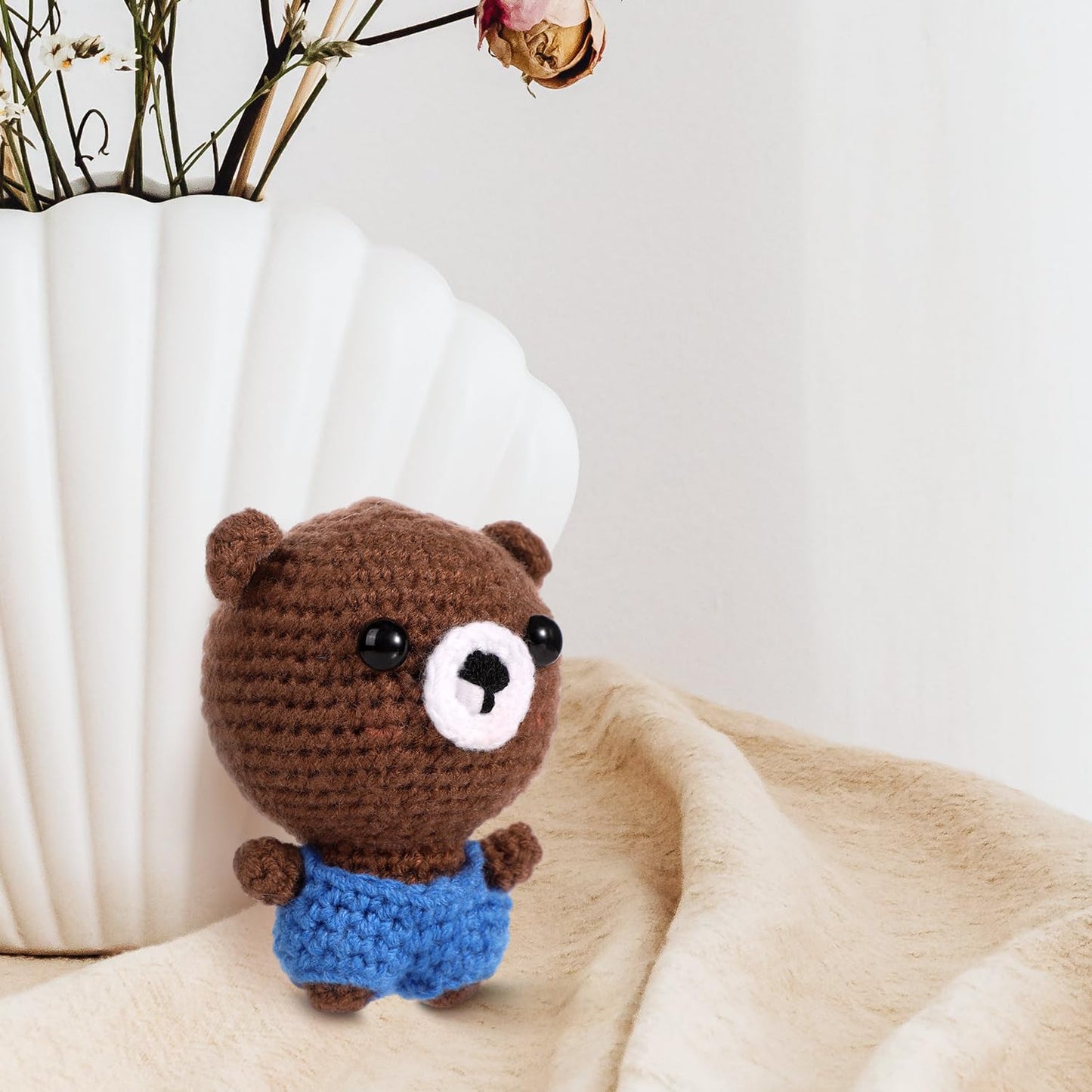 Mini Positive Crochet Bear,3.5 Inch Crochet Stuffed Animal Knitted Bear Funny Pocket Potato Wool Bear Emotional Crochet Doll Toy