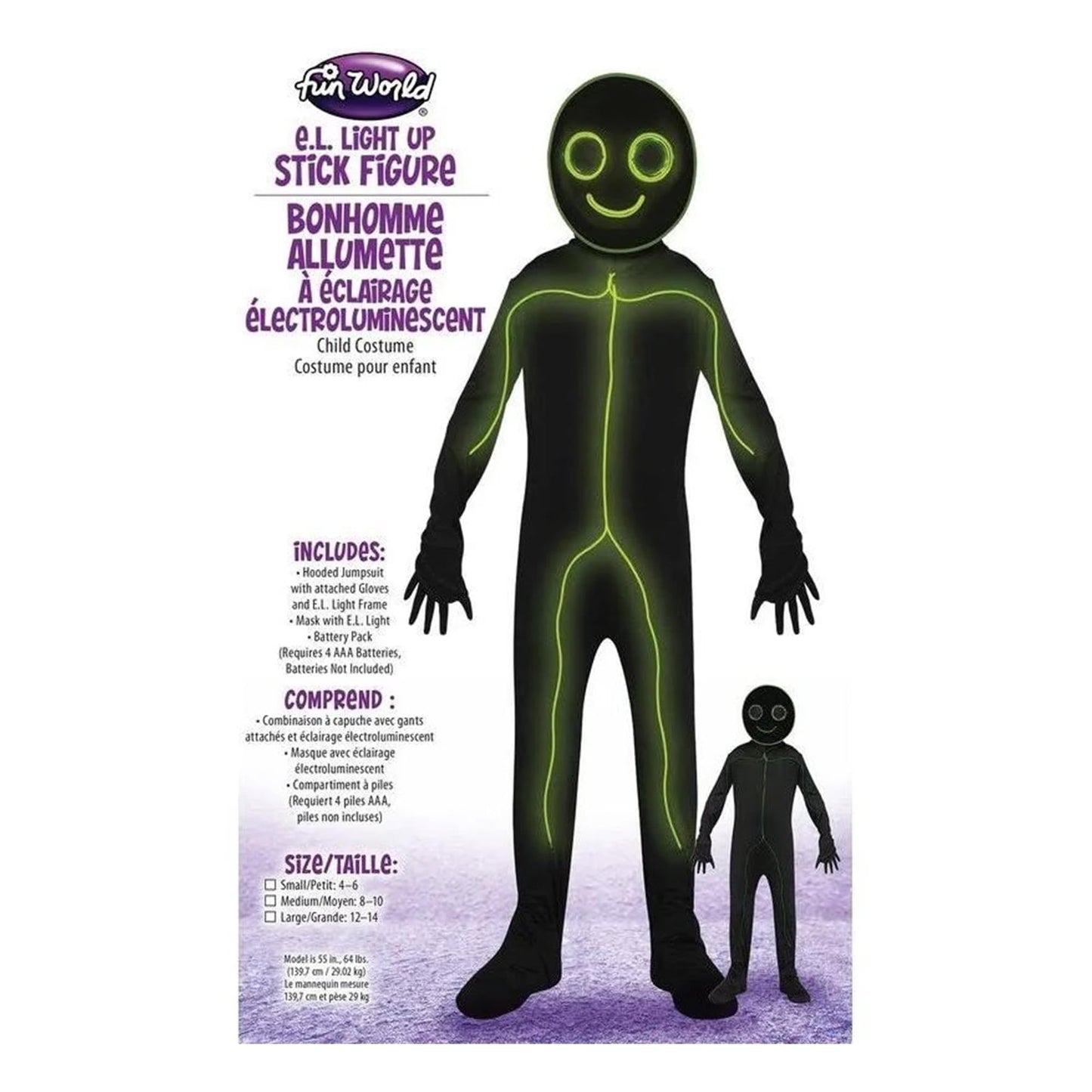 E.L. Stick Figure Light-Up Child Costume | Large 12/14