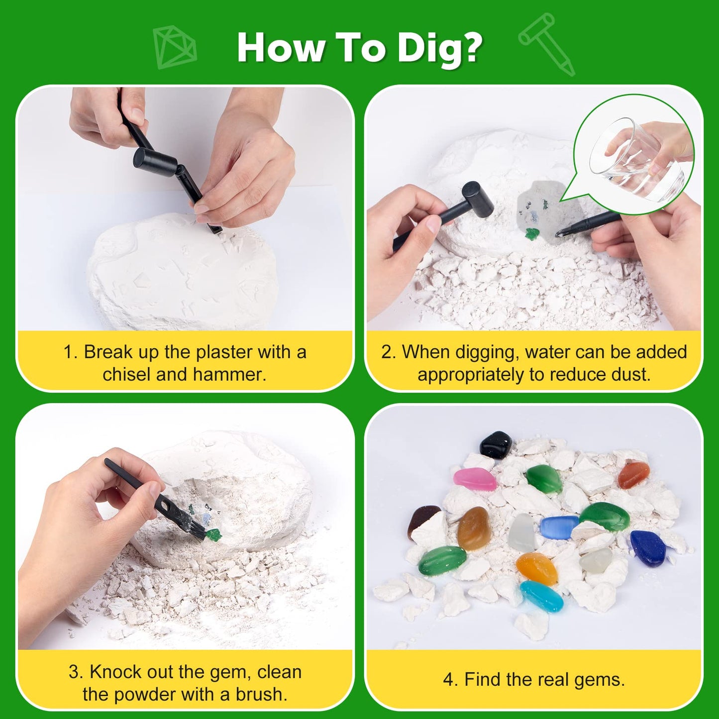Gemstone Gem Dig Kit, Crystals Digging Set, Educational Diy Toys Science Kit-Dig Up Unique Real Gemstone, Geology Archaeology Gi
