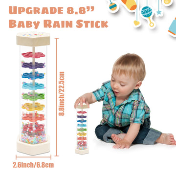 8.8 Extra Large Rain Stick,Montessori Baby Rainmaker Toys For 3-6-12 Months Under 1 Year Old,Baby Shake Rattle Sensory Developme
