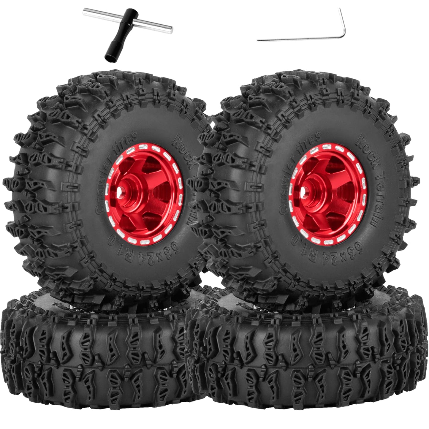 Rcarmubwow 1.0 Beadlock Wheel Tires Set For 1/24 Axai1 Scx24,1/18 Trx4M Rc Crawler Car,1.0 Beadlock Wheels 1.0 Beadlock Tires Rc