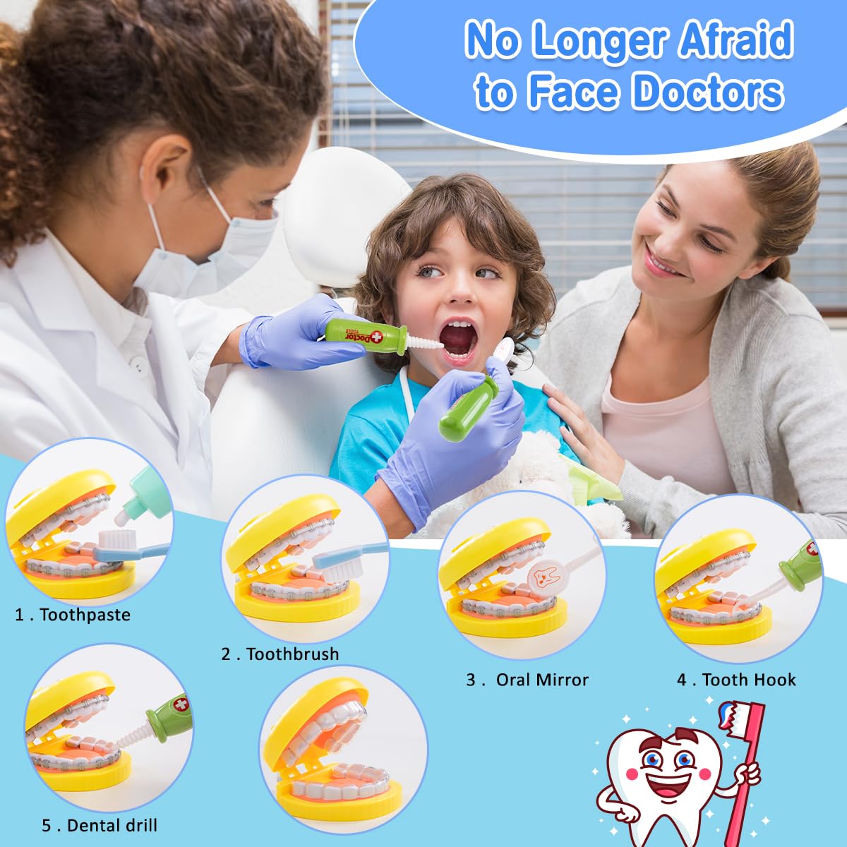 Meland Doctor Kit for Toddlers 3-5, Dentist Play Set with Teeth for Kids Pretend Play Kids Toys Birthday Gift for Toddler Boys A