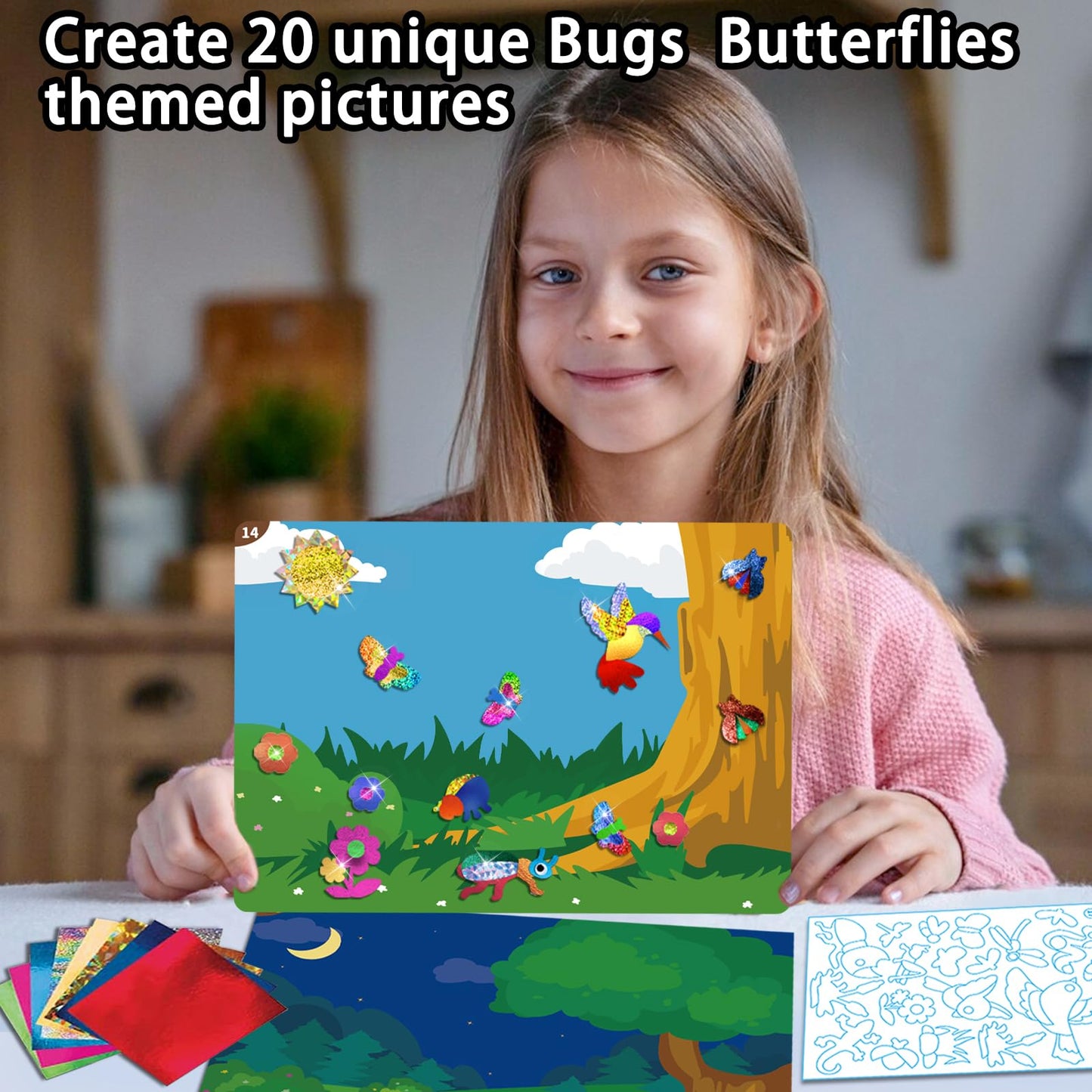 Yazhiji Foil Art Craft Kits For Kids - Bugs Butterfy Mess -Free Fun Activity Set For Child, Diy Printing Craft Kit,Gifts For Age