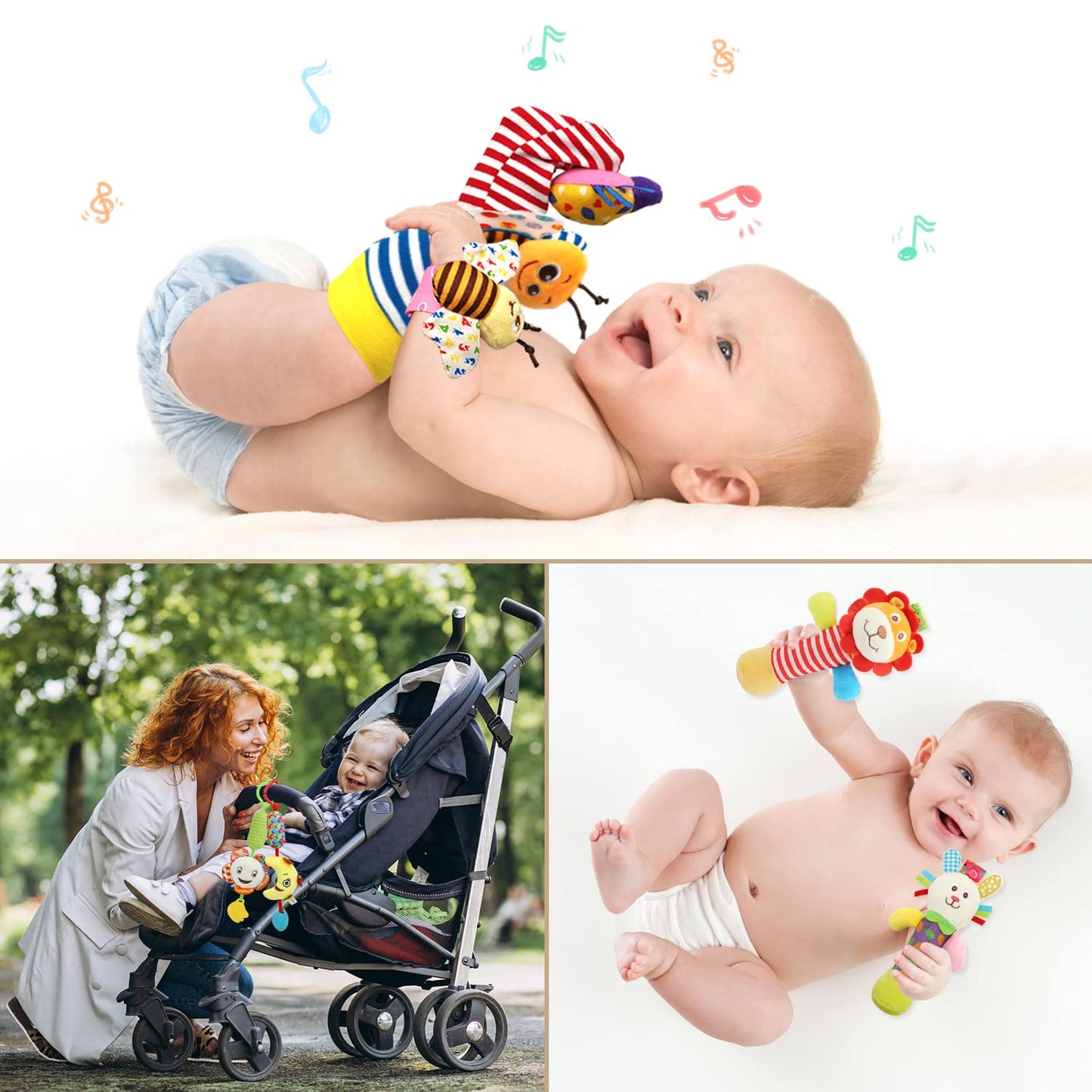 Bloobloomax Wrist Rattles Foot Finder Rattle Sock Baby Toy, Hanging Rattle Toy, Hand Bracelet Rattle, Feet Leg Ankle Socks, Activity Rattle Present Gift For Newborn Infant Babies Boy Girl(12 Pcs-H)