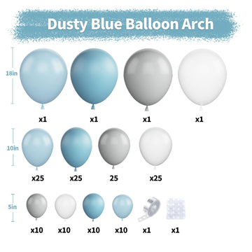 148Pcs Dusty Blue Balloon Arch Kit,Double Stuffed Blue Balloon Garland Pastel Blue Grey White Balloons Slate Blue Balloon Arch F