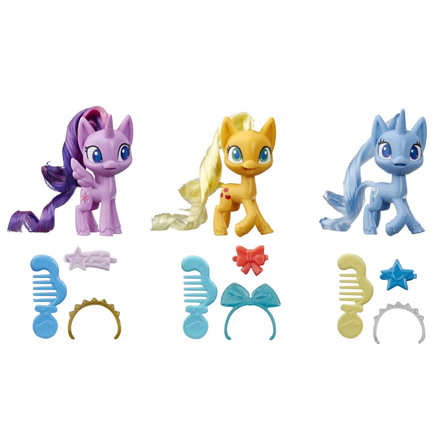 My Little Pony Potion Pony 3-Pack - Twilight Sparkle Applejack and Trixie Lulamoon 3-Inch Pony Toys with Brushable Hair 15 Accessories-New