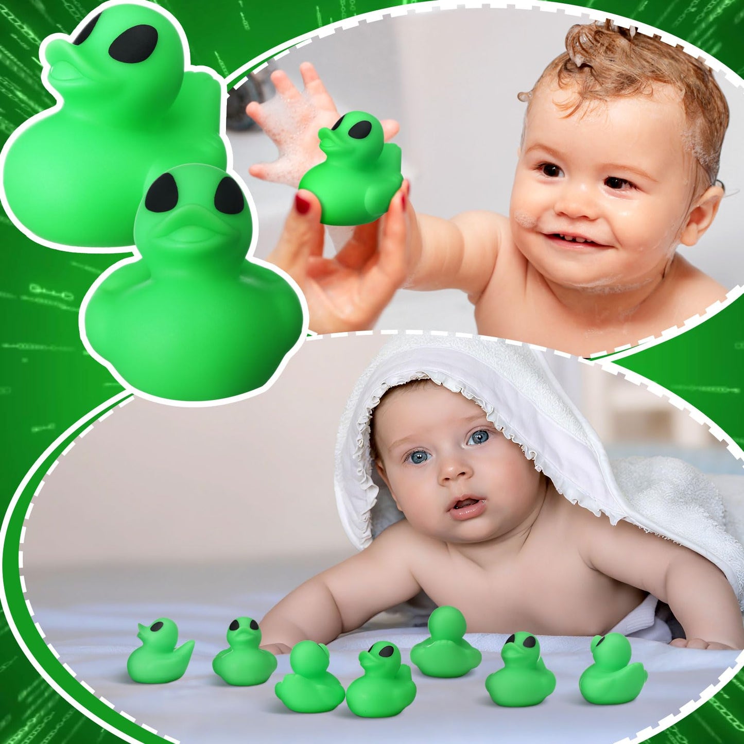 Leyndo 24 Pcs Alien Birthday Party Decoration Favors Alien Rubber Duck Bulk for Bathtub Floating Pool Squeaky Green Duck for Gifts Party Supplies