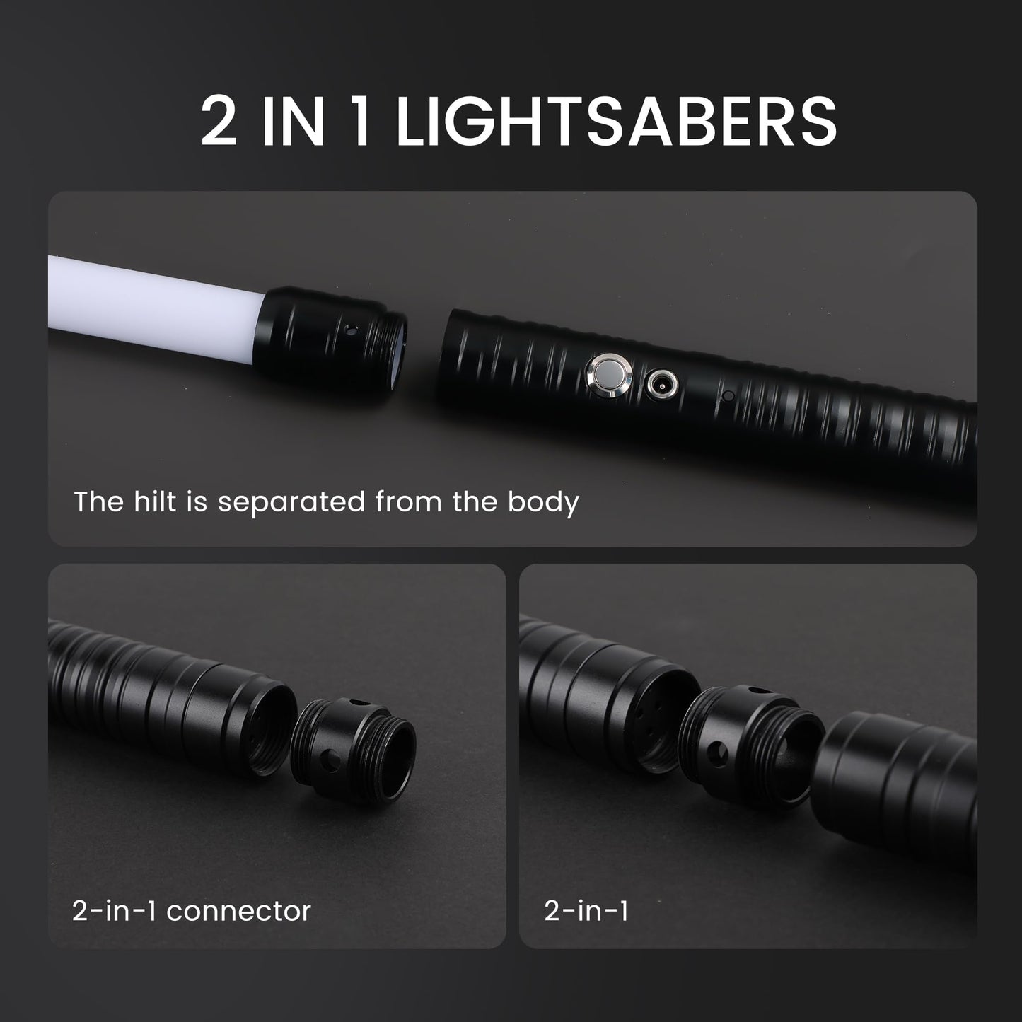 Komiikka Lightsabers Toy Light Saber Swords for Adults Kids 2 Pack, Rechargeable 2 in 1 15 Colors RGB Dueling Swords Toy with Re