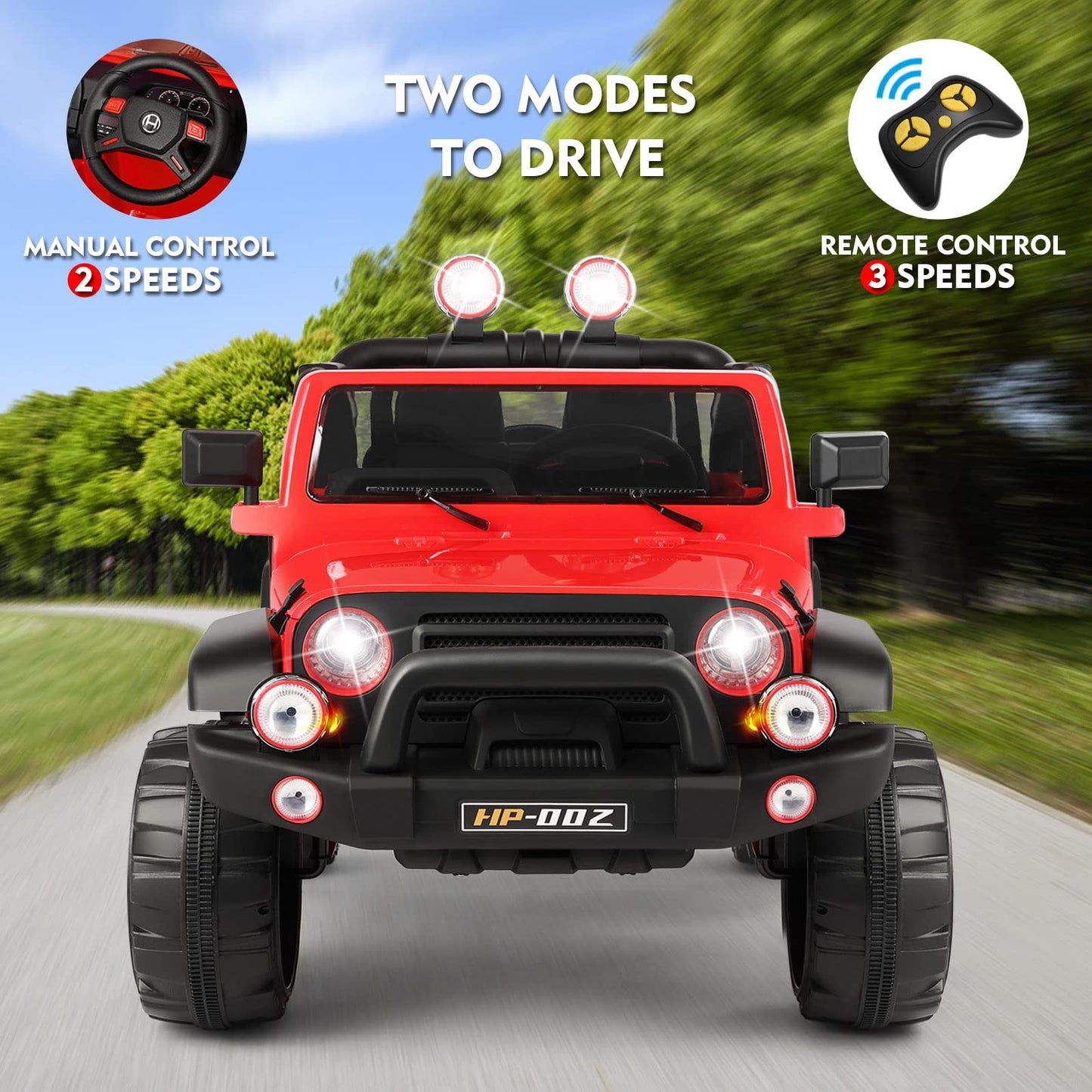 2 Seater Ride On Truck And Car Cover, 12V Children'S Electric Car With Parental Remote Control, Music, Mp3 Player, Led Lights, Spring Suspension, Red