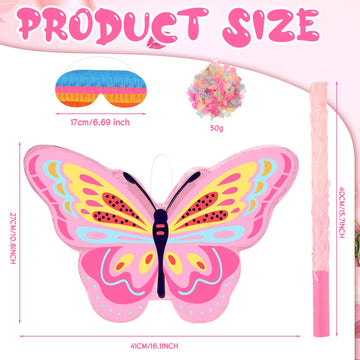 Threan Butterfly Pinata Bundle with Bat & Blindfold - Cardboard, Various Shades of Pink, Perfect for Birthday or Baby Shower